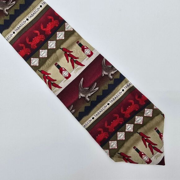 VTG Tabasco Crab and Gator Men's Silk Tie 4x58 - Picture 1 of 7